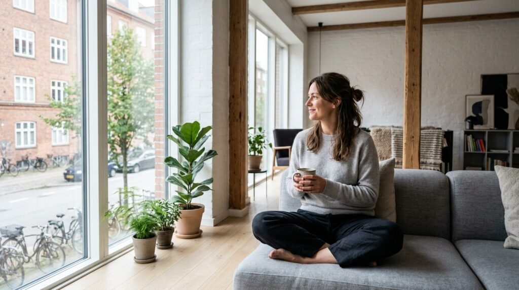 Urban professional woman in her 30s sitting in a bright mini